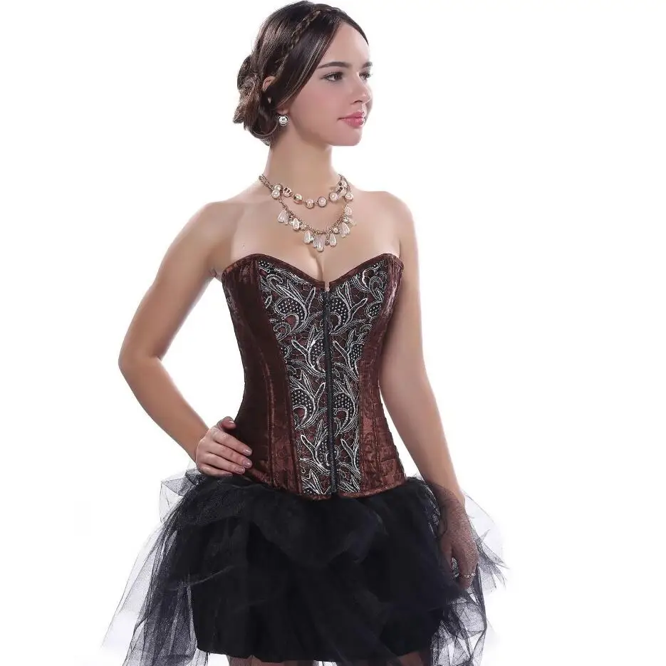 Корсет Женский коричневый на молнии размера плюс XS-6XL | Женская одежда