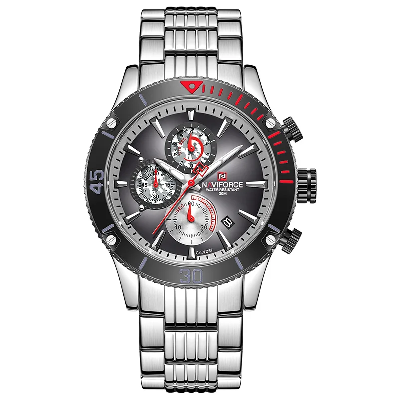 Silver Black NAVIFORCE мужские часы Креативный дизайн кварцевые наручные часы мужские полностью стальные водонепроницаемые спортивные часы мужские часы Relogio Masculino - Цвет: Silver Black