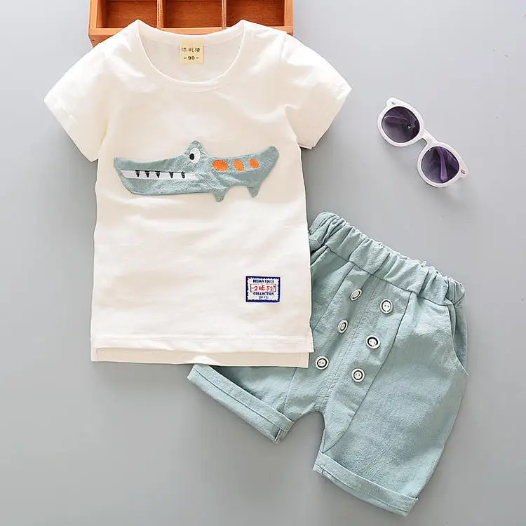 

New 2020 Kids Boys Clothing Sets Summer Cartoon Crocodile Short Sleeve O-Neck T-Shirt Tops with Shorts Girls Cotton Pajama Sets
