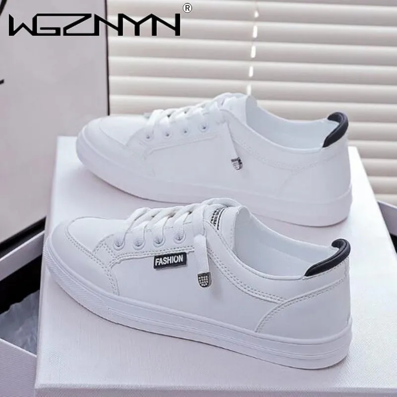 

Кроссовки женские из ПУ кожи, повседневная спортивная обувь, уличные теннисные туфли на платформе, с низким верхом, белые, весна