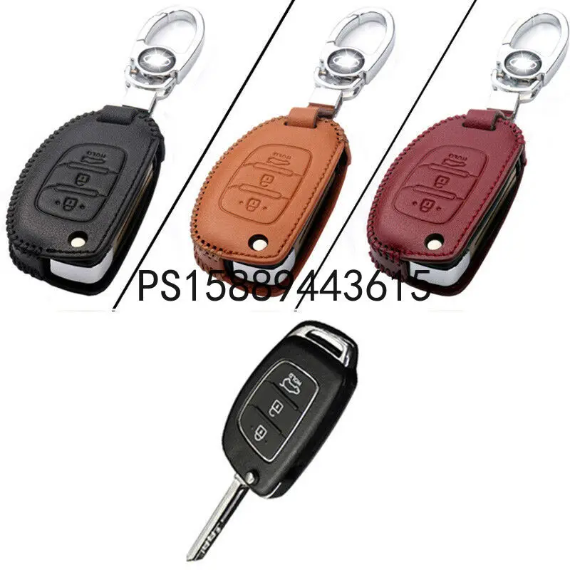 

PU Leather 3 Buttons Entry Remote Key Fob Protector Case Cover For Hyundai A3 A