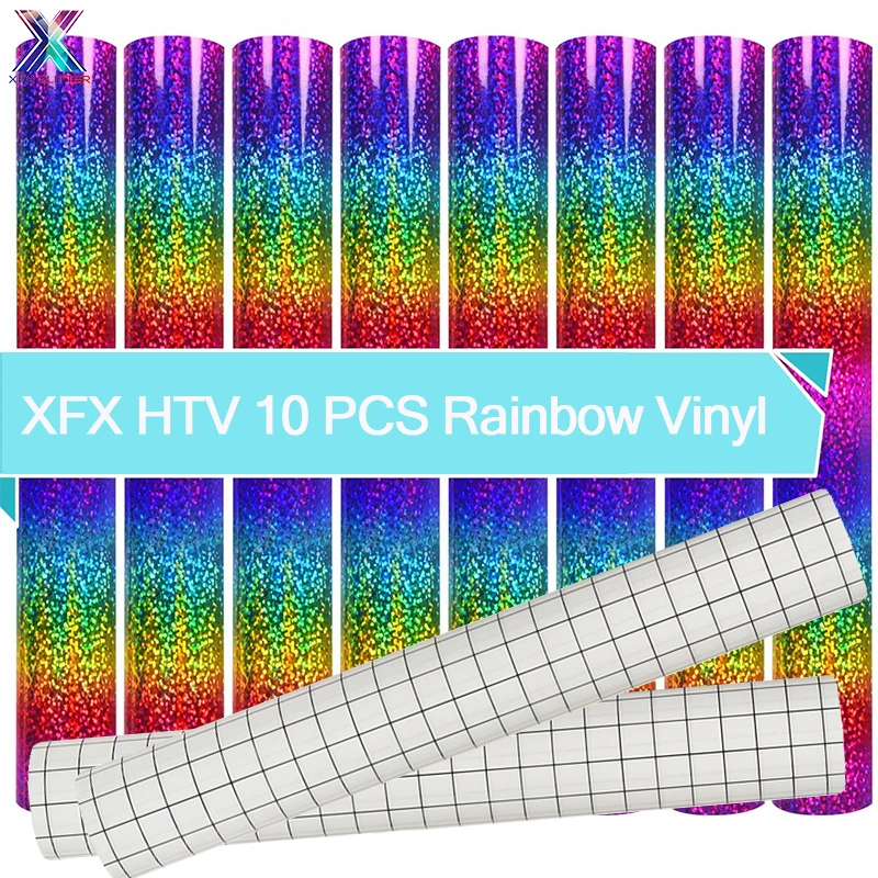 

XFX HTV 10 листов радужной самоклеящейся виниловой фотообои винил 12*12 В самоклеящейся виниловой для чашки DIY Cricut