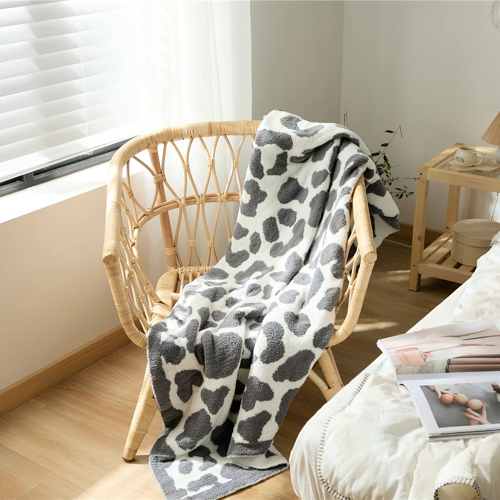 Leopard Print Sofa Blanket Office Nap Knitted Thread Throw Bedside Bedspread Winter Warm Home Textile Fleece Blankets130x160cm