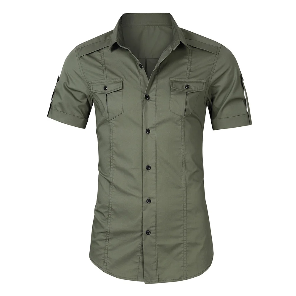 

Men's Summer Leisure Solid Color Shirt Turn-Down Collar Short Sleeve Button Pocket Casual Shirt Business Fashion Shirts