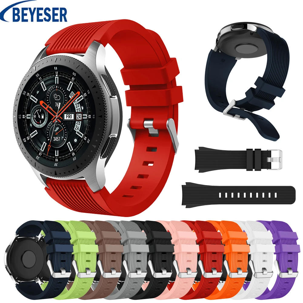 

22mm Luxury Original Silicone Straight Stripe Strap metal buckle Band replacement strap For Samsung Galaxy watch 46mm Adjustable
