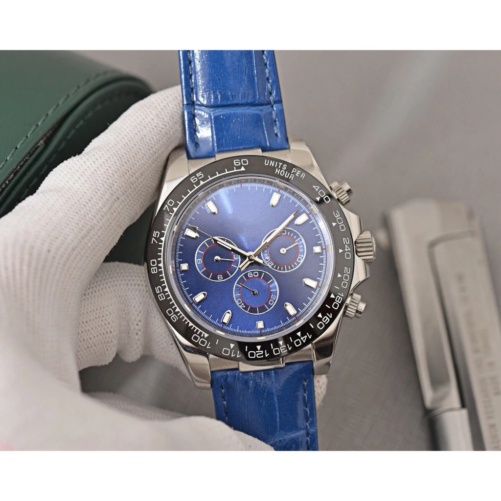 

High-end Automatic Mechanical Men's Watch Blue Leather Wristwatch Stainless Steel Sapphire Crystal