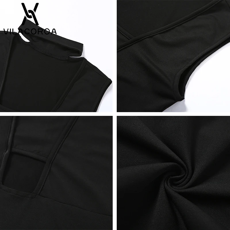 

Halterneck Hollow-Out Tube Tops Female Bodysuit Black Sleeveless High-Street Slim Fit Body Suit Sexy Stitching Women's Jumpsuit