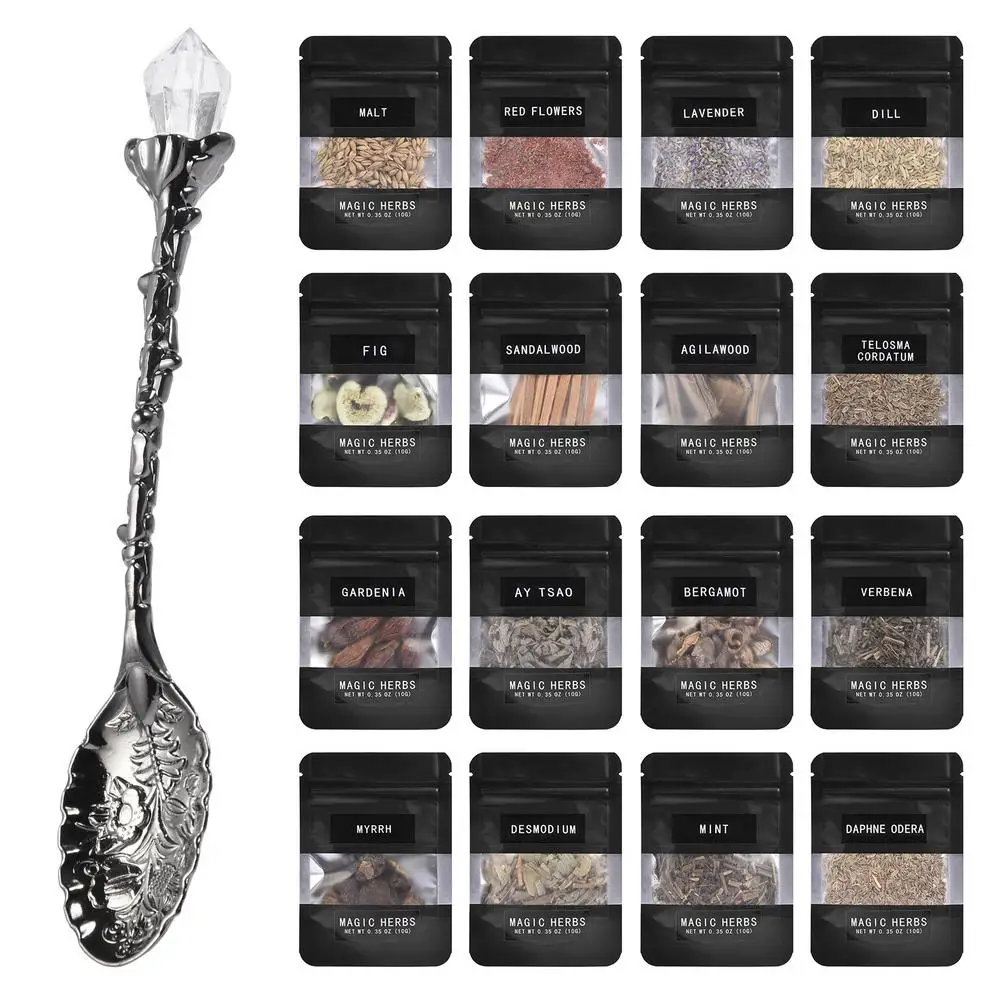 

Witchcraft Herbs Kit 30 Dried Herb Witchcraft Supplies Crystal Spoon Witch Starter Herb Kit For Wiccan Rituals Magical Spells Gi
