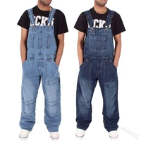 men denim overalls loose multi pocket buttons washed and worn out casual spring and summer home outing trousers