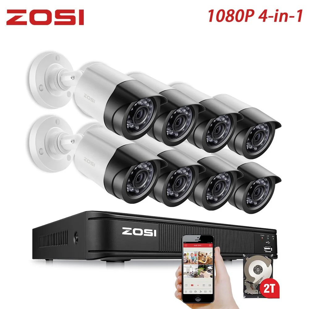 ZOSI 8CH 1080P TVI ночного видения водонепроницаемый пуля HDD жесткий диск безопасности видео камера DVR комплект CCTV система видеонаблюдения