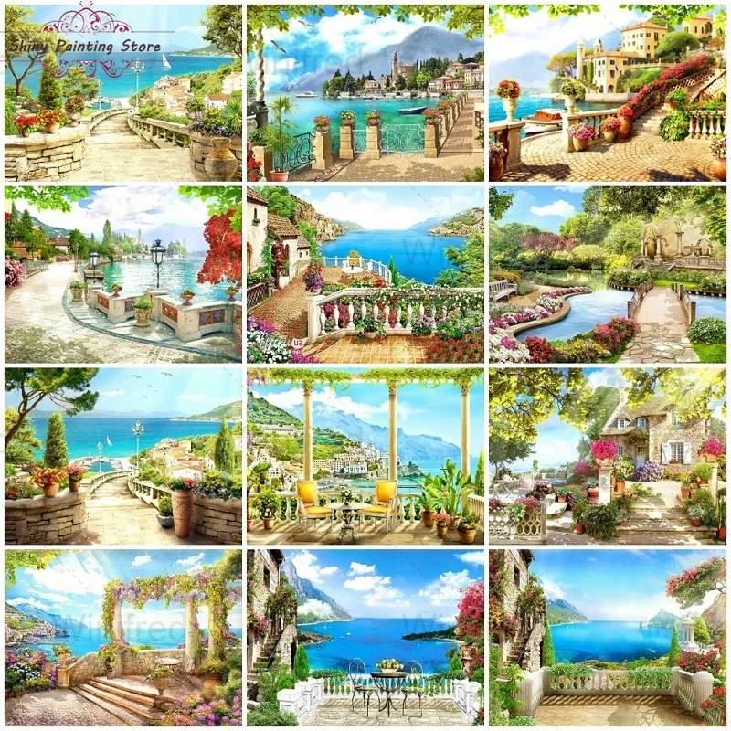 

Full Square Diamond Painting Seaside Landscape Cross Stitch 5D DIY Diamond Embroidery Scenery Mosaic Handicraft Home Decoration