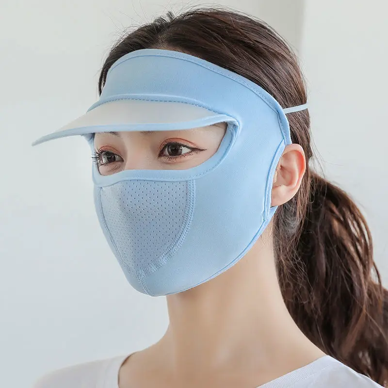 

Thin Women Breathable Ice Silk Sunscreen Long Neck Full Face Mask Summer UV Protection Cycling Outdoor Beach Beauty Sun Hat