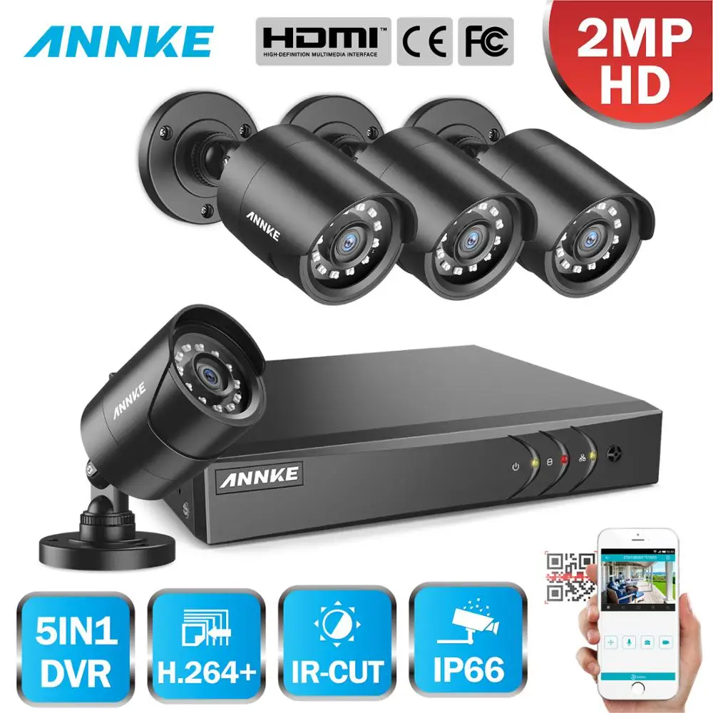 ANNKE 1080P 4CH CCTV домашняя камера система 5в1 1080N H.264 + DVR 2X 4X TVI Smart IR Bullet всепогодный