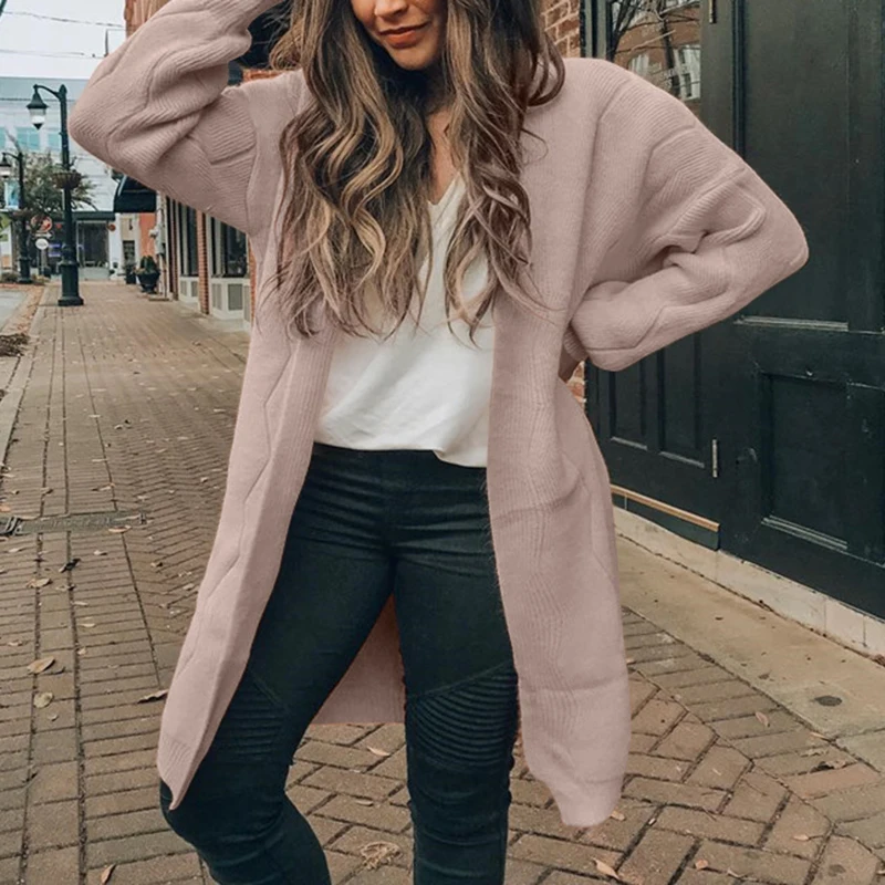 Женский однотонный Кардиган с длинным рукавом повседневный свободный