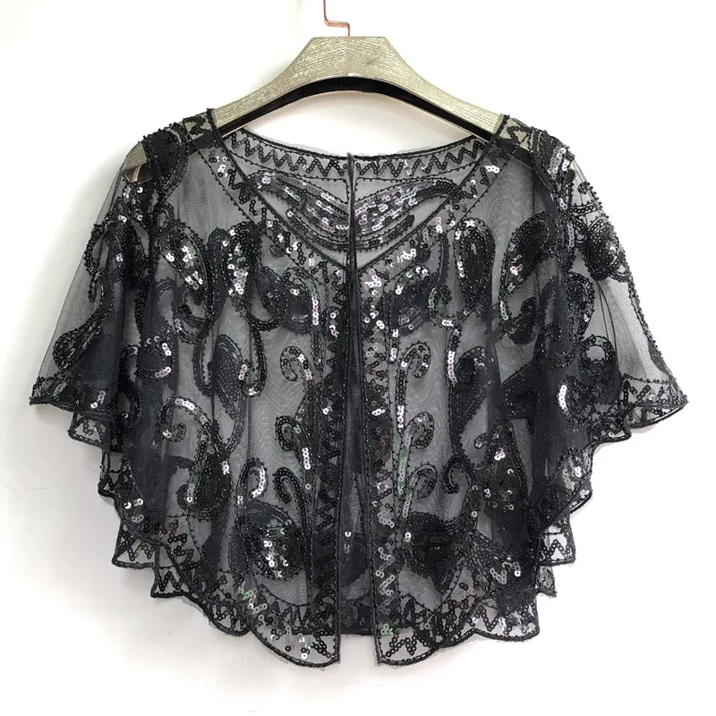 

Women's 1920s Shawl Beaded Sequin Deco Evening Cape Bolero Flapper Cover up European and American wedding dress shawl on Stage
