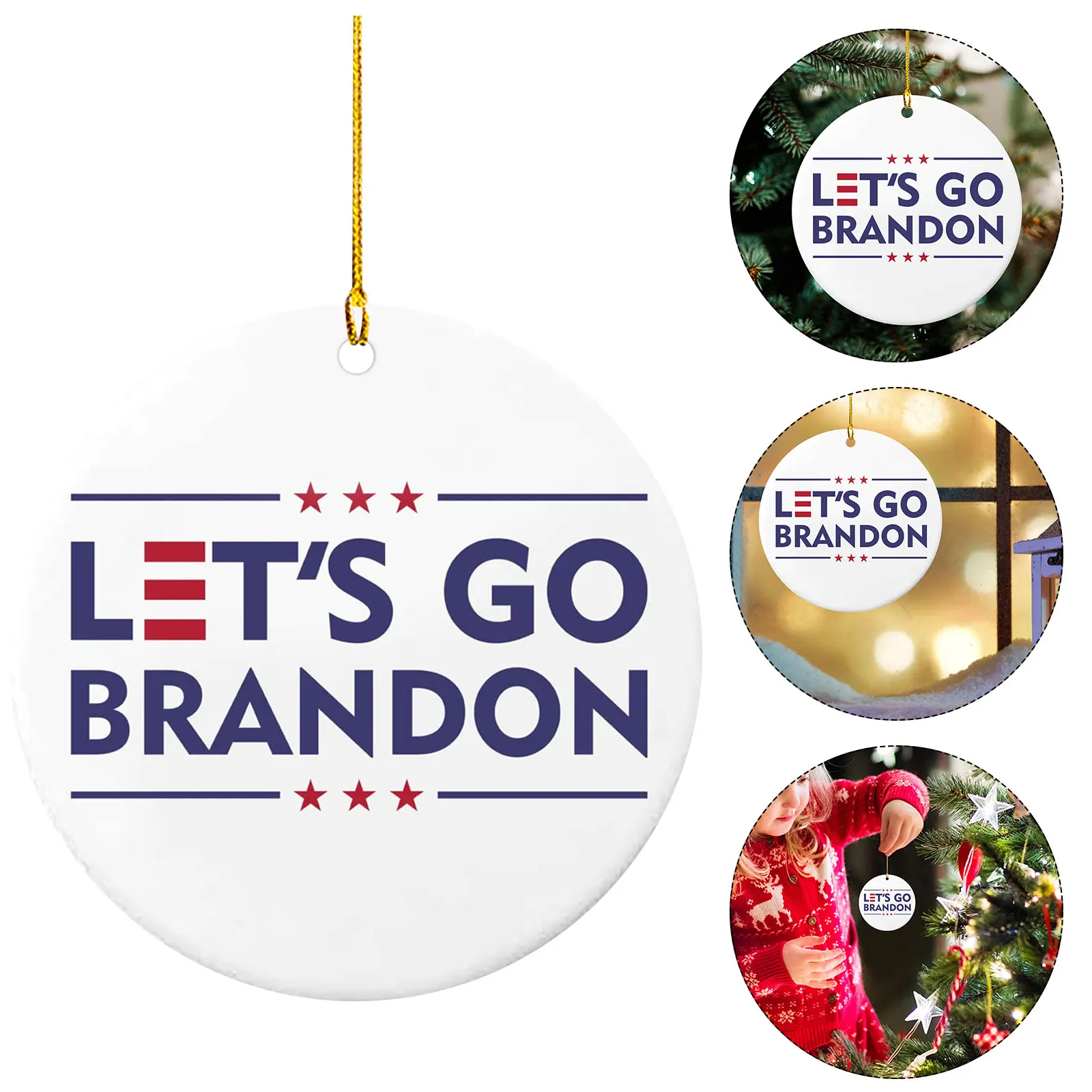 

Christmas Hanging Ornament - Lets Go Brandon Round Ornament for Tree Window Door Home Decorations Hanging Ornaments Pendant