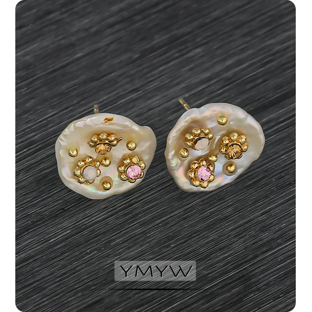YMYW 2020 Luxury Chic Rhinestone Freshwater Pearls Stud Earrings Charm Copper for Women Party Bijoux En Argent 925 | Украшения и