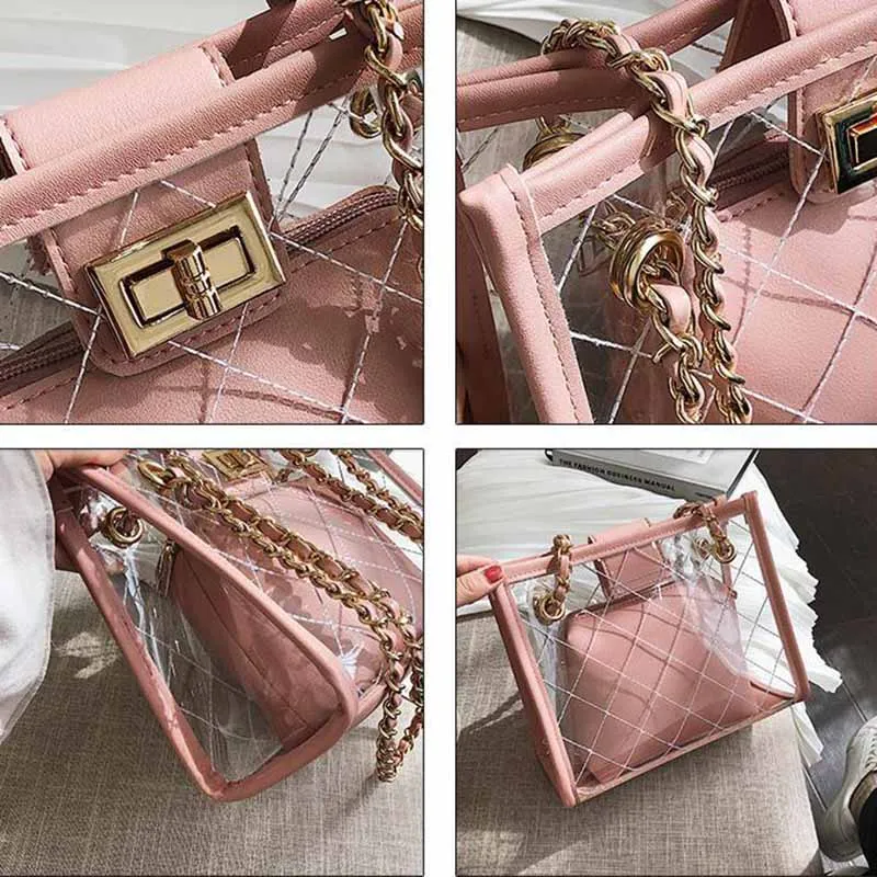

Transparent Bags Women Composite Bag Fashion Chains Korean Style Street Single-shoulder Jelly Chic Summer Candy Color Ulzzang