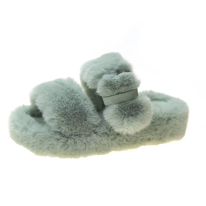 

Women's Winter Slippers 2021 New Ladies Fur Fluffy Slippers Women Shoes Soft Warm Indoor Home House Slippers Platform Flip Flops