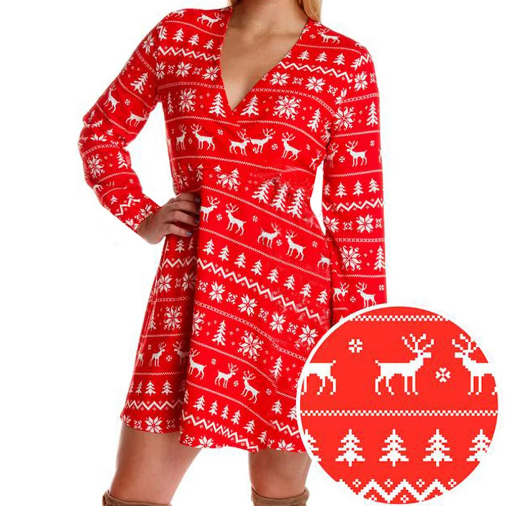 Платье с длинным рукавом и принтом в виде снежинок|Женские платья| |