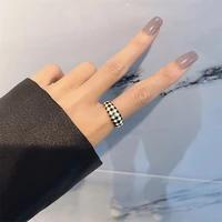 black white checker pattern rings for women titanium steel gold finger ring enamel geometric hot sell fashion jewelry gift new