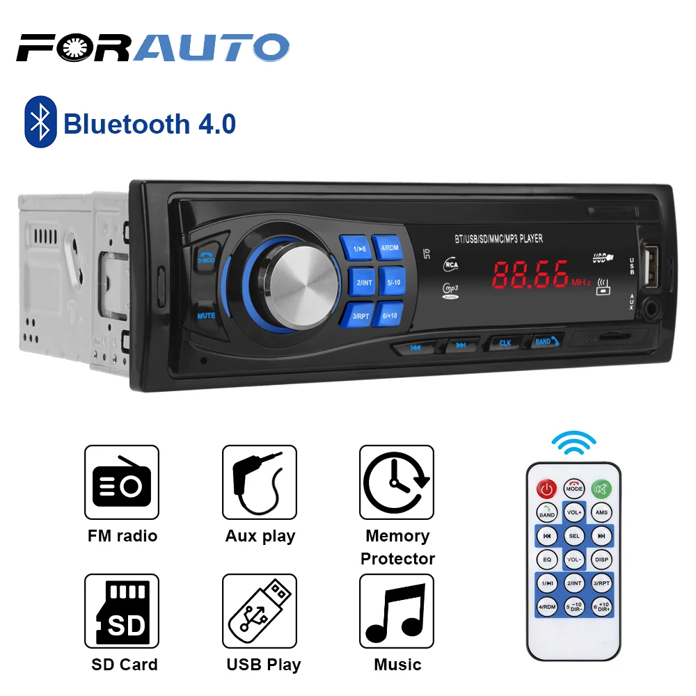 

Автомагнитола, аудио, FM, SD, MMC, mp3-плеер, TF, USB, AUX, поддержка Bluetooth 4,0, стерео, В-dash, функция EQ, протектор памяти, автозапчасти