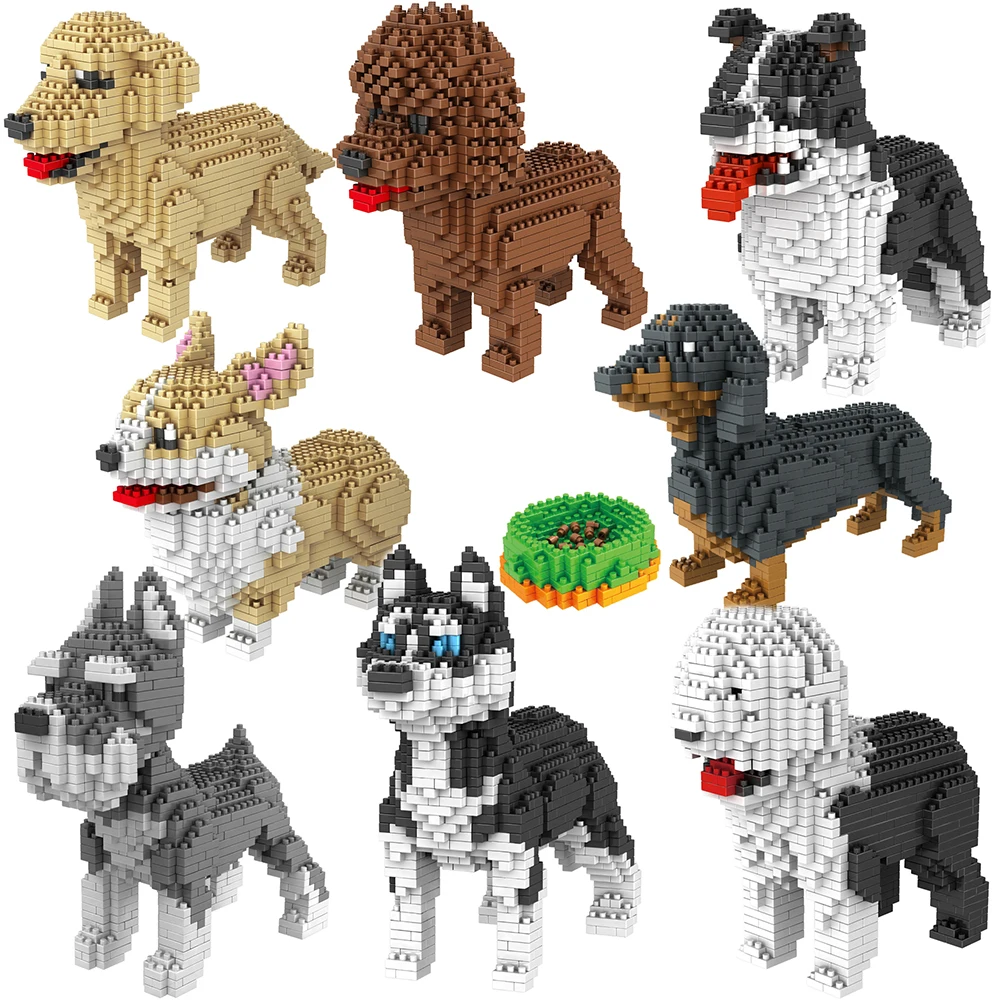

Микро-животные собака мини-кубики Мультяшные животные овчарки Тедди Хаски золотистый ретривер кирпичи модели игрушки бриллиант