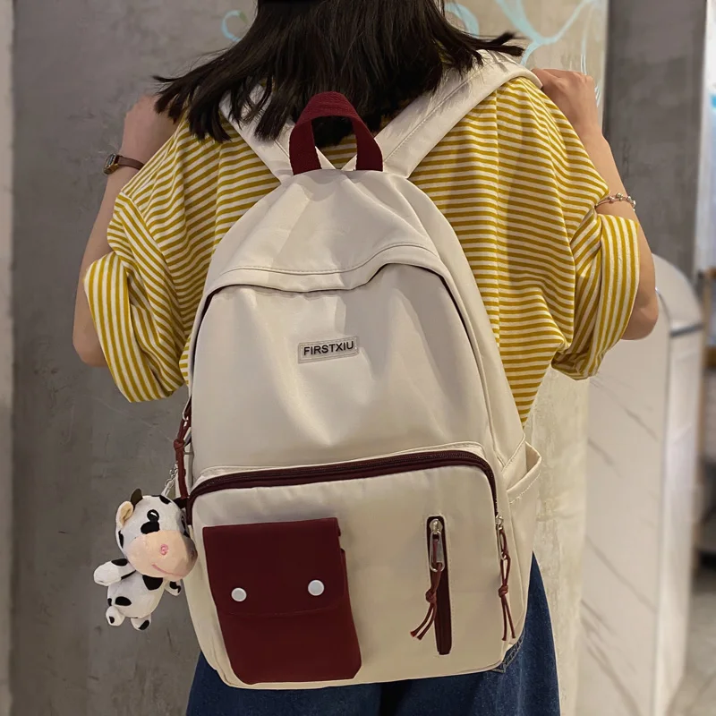 

DCIMOR New Waterproof Nylon Women Backpack Korean Contrast Color Multi-pocket Young Girl Travel Bag Female Lovely Schoolbag Big
