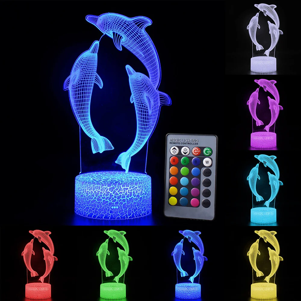 Jumping Dolphins СВЕТОДИОДНЫЙ 3D ночник с дистанционным/сенсорным управлением, модный светодиодный светильник с рисунком дельфина, светодиодный настольный светильник для детей, рождественский подарок, украшение для дома, D30 - Испускаемый цвет: Jumping Dolphins