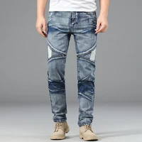 casual biker pants pantalon hombre homme jeans men straight trousers male high quality soft slim fit ripped denim designer