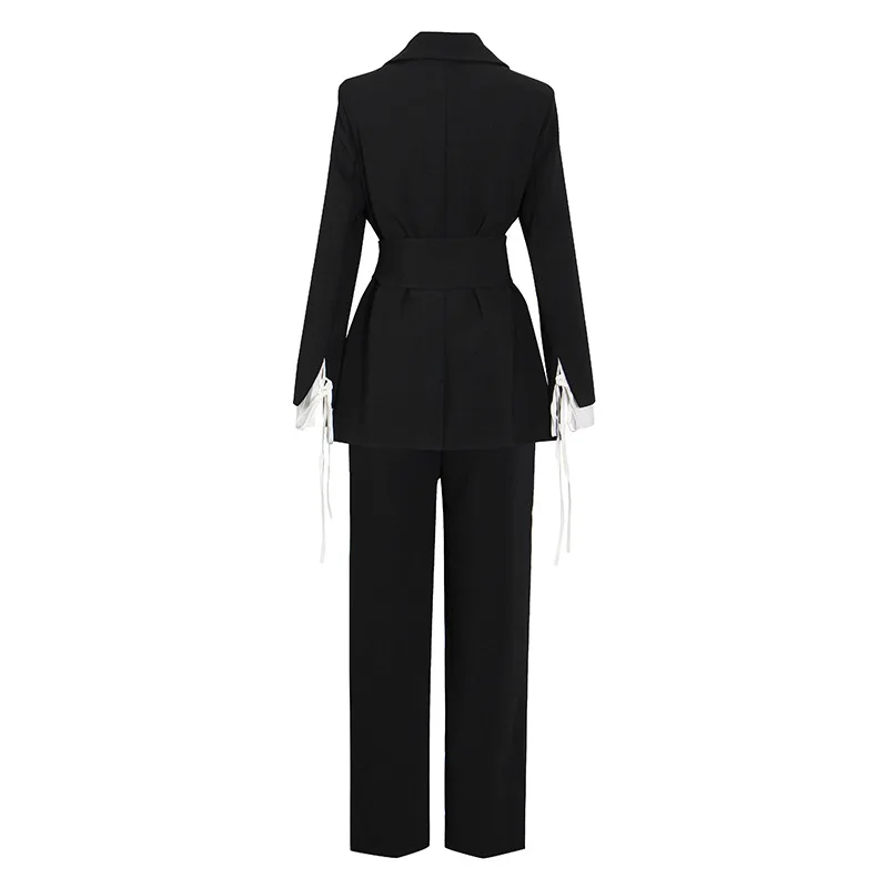 

Fashion belt waist slim suit two-piece suit for women