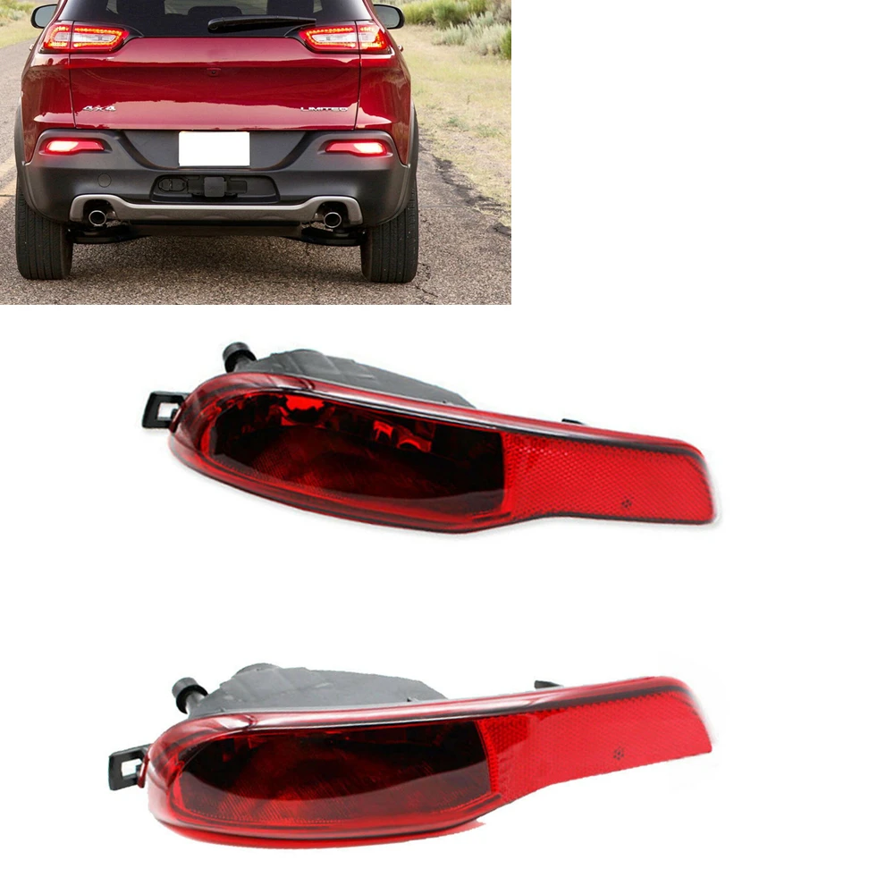 

2pcs Red LED Rear Bumper Fog Light Tail Brake Signal Lamp Taillight Taillamp Indicator Foglight Bulb For Jeep Cherokee 2014-2019