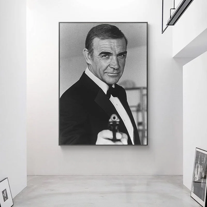 

James Bond 007 Movie Poster Classic Vintage Canvas Painting Black White Wall Art Picture Cuadros For Living Room Home Decor