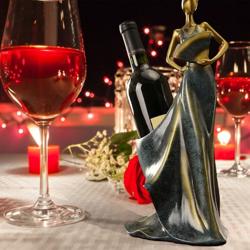 

Creative Home Decorative Figurines Ornaments Modern Minimalist Blue Take Fan Beauty Wine Rack Decoration Creative Wedding Craft