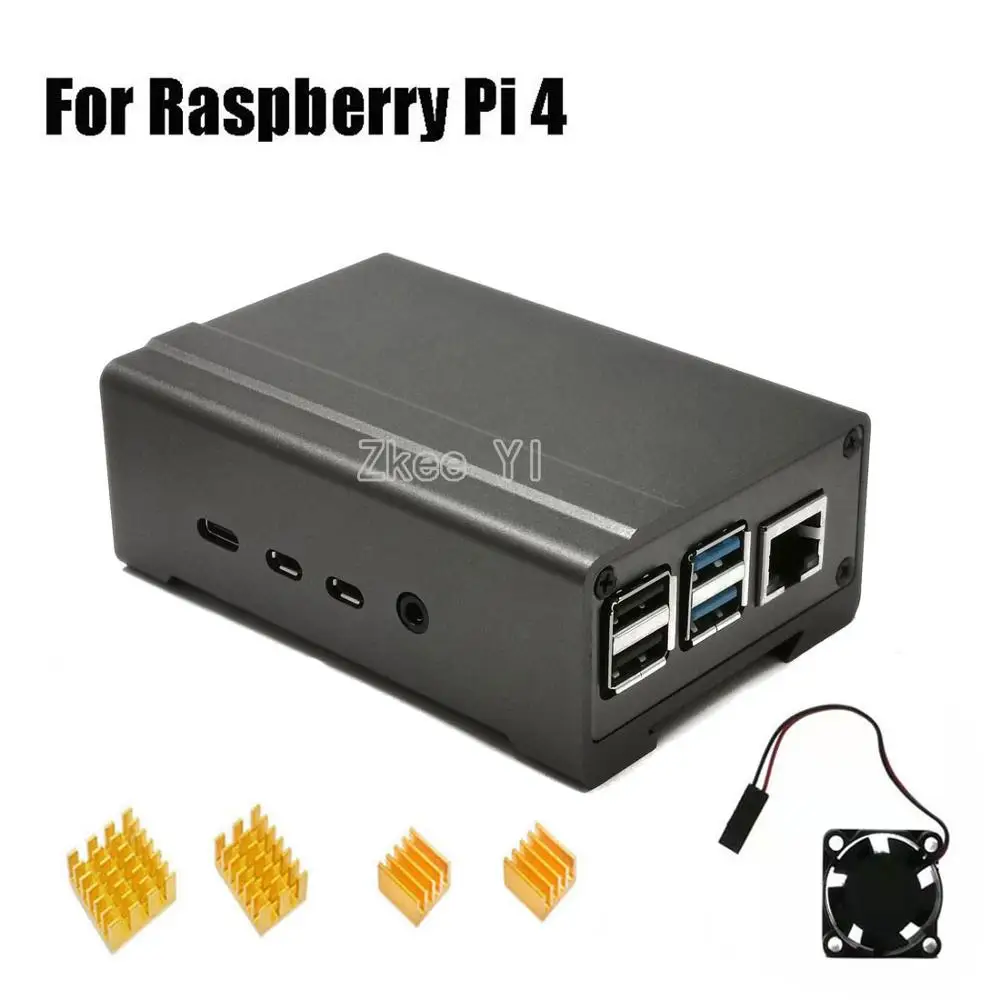 New Raspberry Pi 4 Aluminum Alloy Case with Cooling Fan and 4pcs Heatsinks for Model B | Компьютеры и офис
