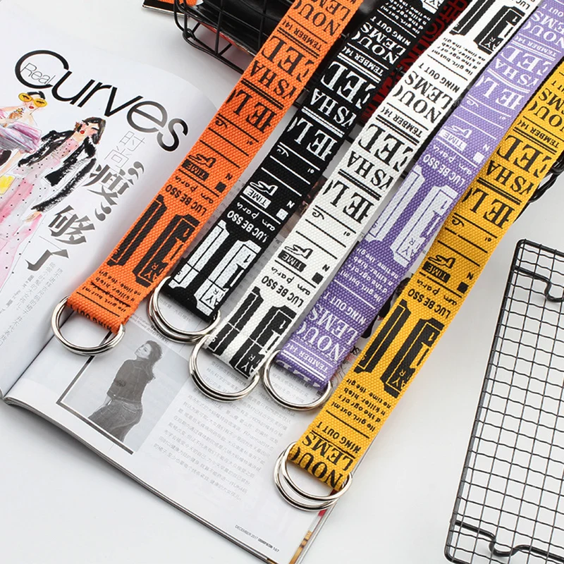 

Canvas Belt Letters Printed Style Waistband Fashion Unisex Double D Waist Strap Women Men Long Belts with Jeans