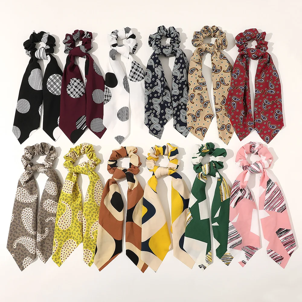 

Шифоновые резинки для волос с цветочным принтом и бантом, 2020