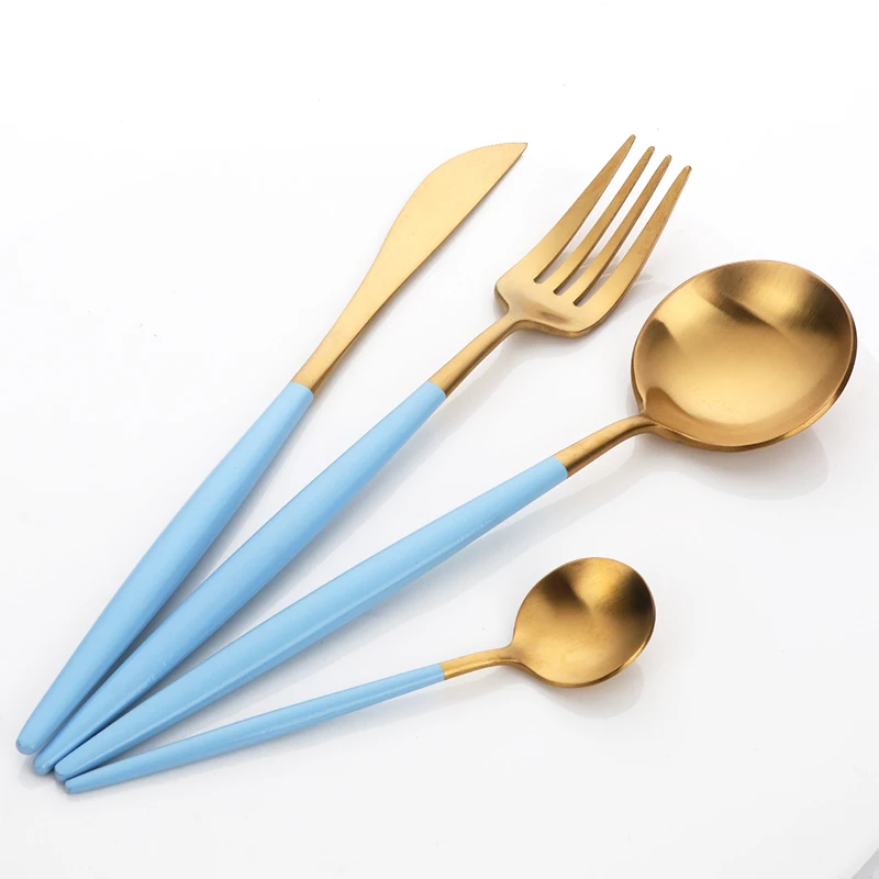 Blue Gold Роскошная Посуда Набор 18/10 прибор из нержавеющей стали набор матовые золотые столовые ножи Вилка Набор Западный набор еды - Цвет: Blue Gold