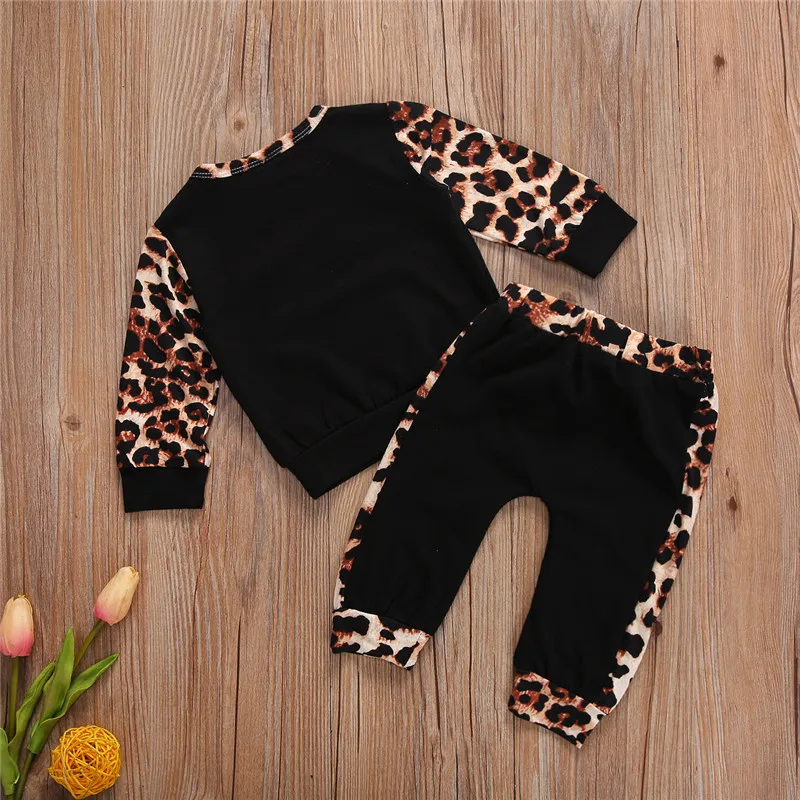 

Spring Autumn Baby Kid Girl Clothes Long sleeve Leopard Tops+Long Pants 2pcs Outfits 0-24M