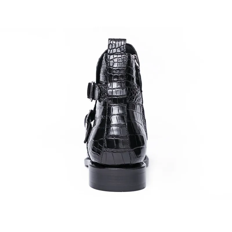 100% Роскошные деловые мужские ботинки из натуральной крокодиловой кожи с пряжкой