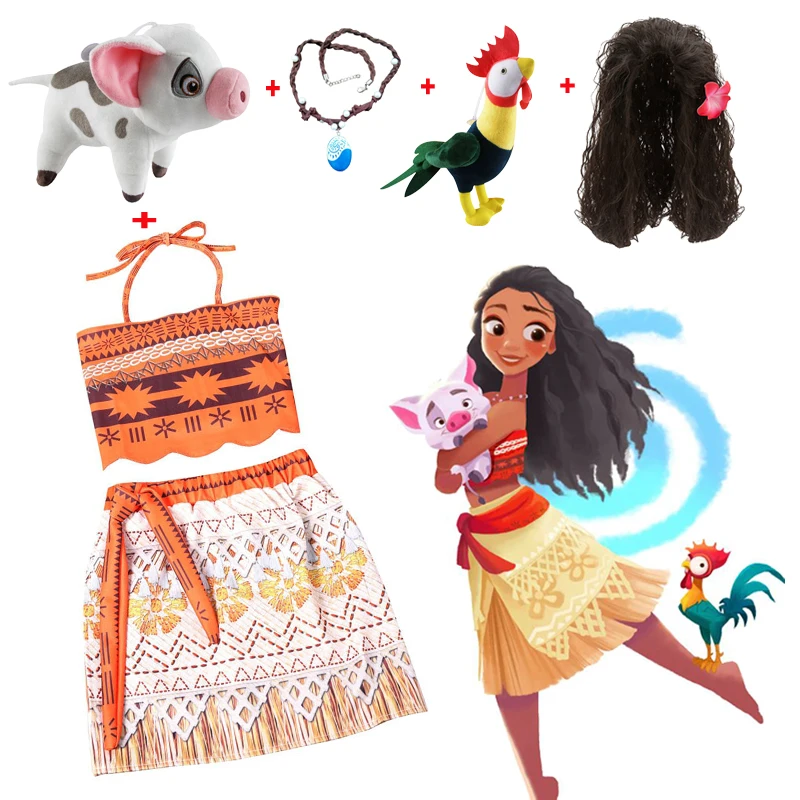 С героями мультфильма Моана Платье для девочек с ожерельем изображением свинки