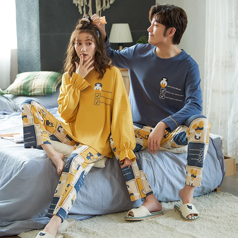 Пижама для влюбленных Новинка Осень-зима хлопковые парные пижамные комплекты с