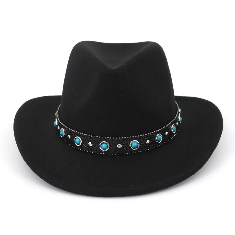 

2019 Fashion Design Unisex Men Women Warm Winter Wool Belt Fedora Cap Wide Brim Cowboy Hat New AD0781