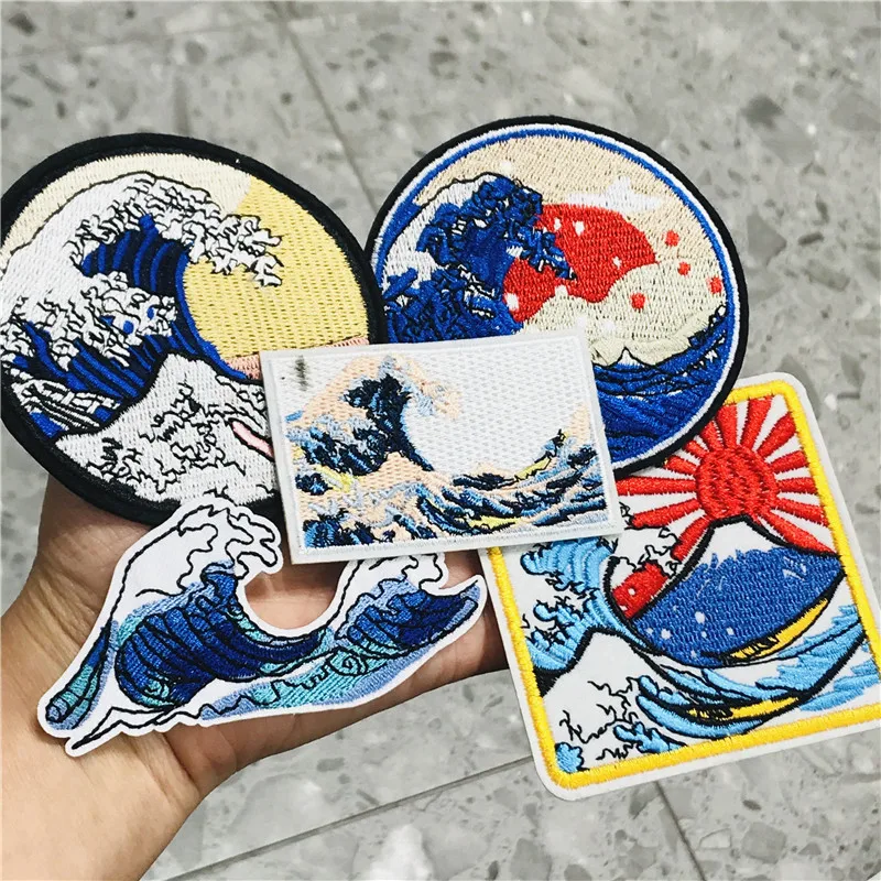 Нашивки с вышивкой Sea wave для куртки наклейки переводными полосками японская
