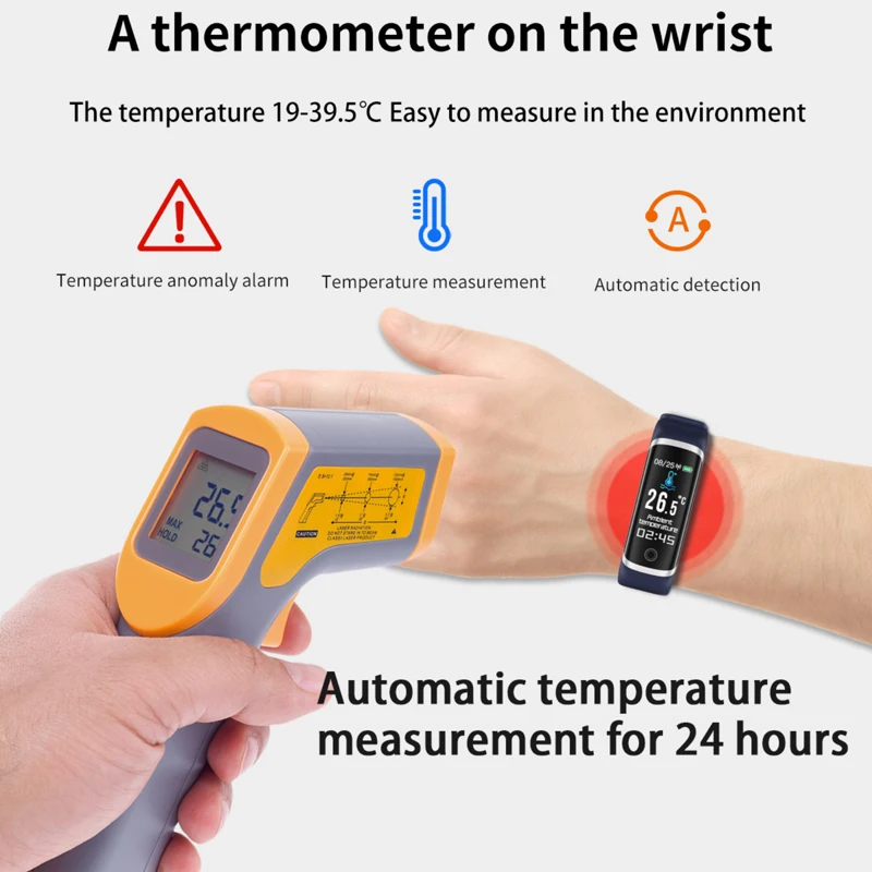 Браслет смарт-часов с Bluetooth, термометром, водонепроницаемый, монитор сердечного ритма, подходит для IOS и Android.