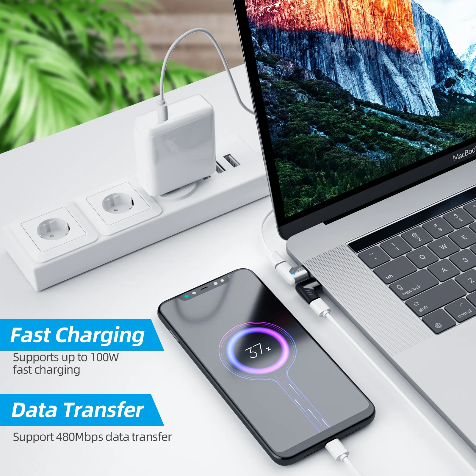 Зарядный адаптер Fonken USB C 100 Вт для быстрой зарядки Type магнитный кабель конвертер