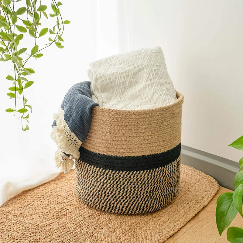 

2Pcs Woven Rope Plant Basket Flower Pot Indoor Planters Decor Jute Storage Basket Organizer Modern Plant Decor,30cm&20cm