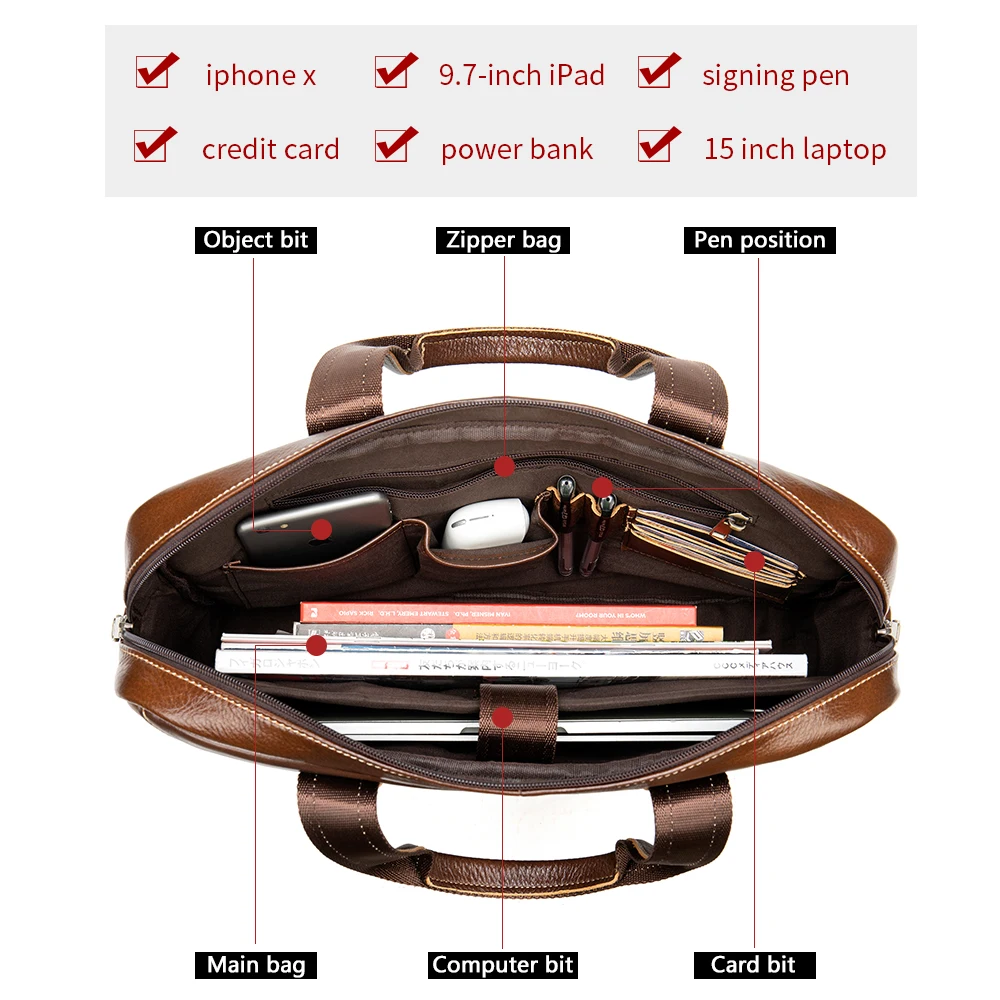 WESTAL сумка мужская бизнес портфель мужской натуральная кожа для документов через