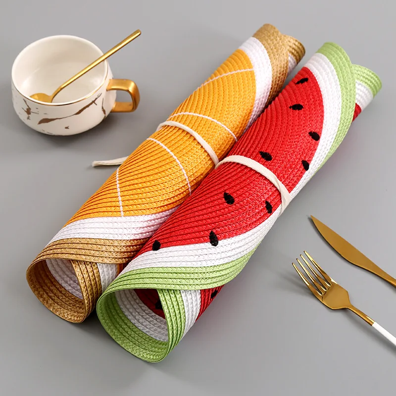 4 шт. ПП тканая круглая подставка Мультяшные фрукты обеденный стол тарелка коврик