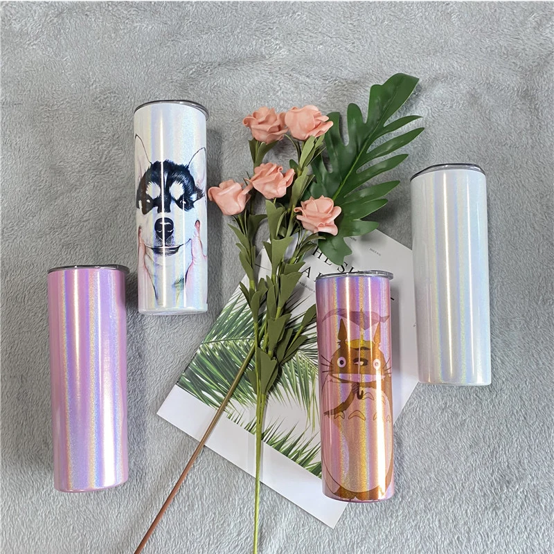 

Wholesale 20oz Sublimatioin Glitter Skinny Tumbler With Lid Straw Rainbow Wine Mugs Double Wall Vacuum Insulated Stainless Steel